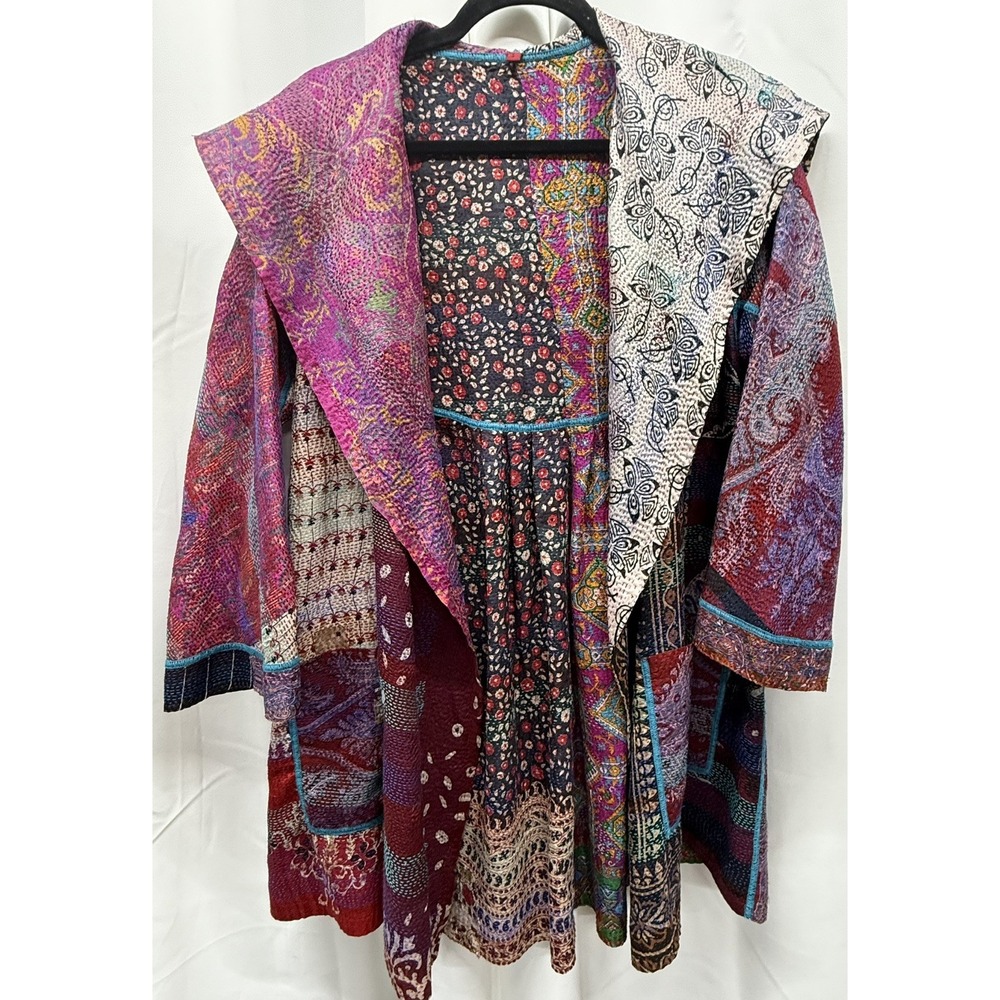 Mieko Mintz One of A Kind 100% Silk Kantha Reversible Patchwork Artisan Boho S